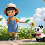 베이비버스 팬덤의 특성과 확산 - **Prompt:** A whimsical and brightly colored outdoor scene where Kiki the panda and Miumiu the bunny...