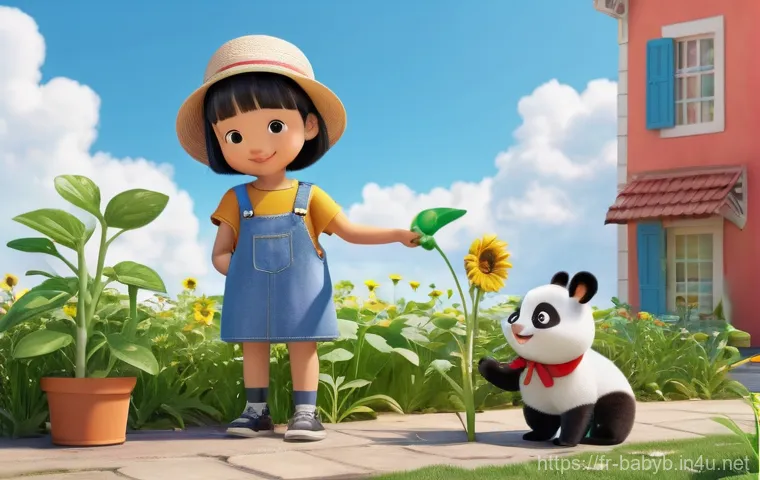 베이비버스 팬덤의 특성과 확산 - **Prompt:** A whimsical and brightly colored outdoor scene where Kiki the panda and Miumiu the bunny...