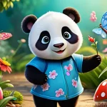 베이비버스 캐릭터별 성격 분석 - A cheerful and vibrant illustration depicting Kiki the panda, full of boundless energy and curiosity...