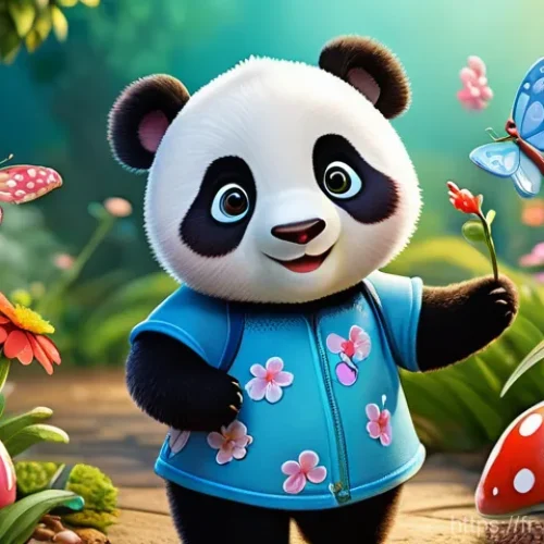 베이비버스 캐릭터별 성격 분석 - A cheerful and vibrant illustration depicting Kiki the panda, full of boundless energy and curiosity...