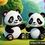 베이비버스 주요 등장인물 관계도 - A vibrant, colorful scene featuring two main BabyBus characters, Kiki and Mumu, in a joyful and coop...