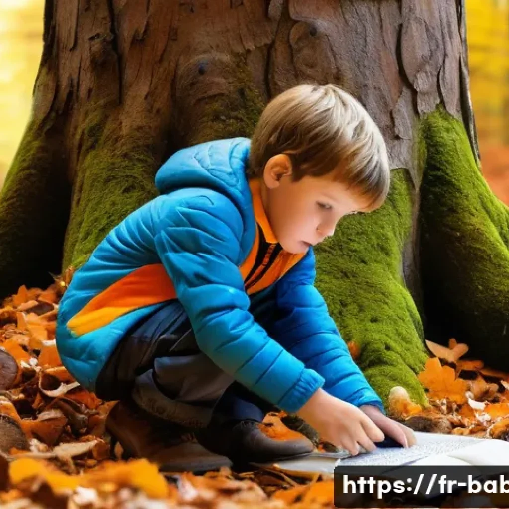 베이비버스 팬더 티미의 활동적인 에피소드 - A curious young boy wearing a colorful jacket and sturdy boots exploring a dense, vibrant forest in ...
