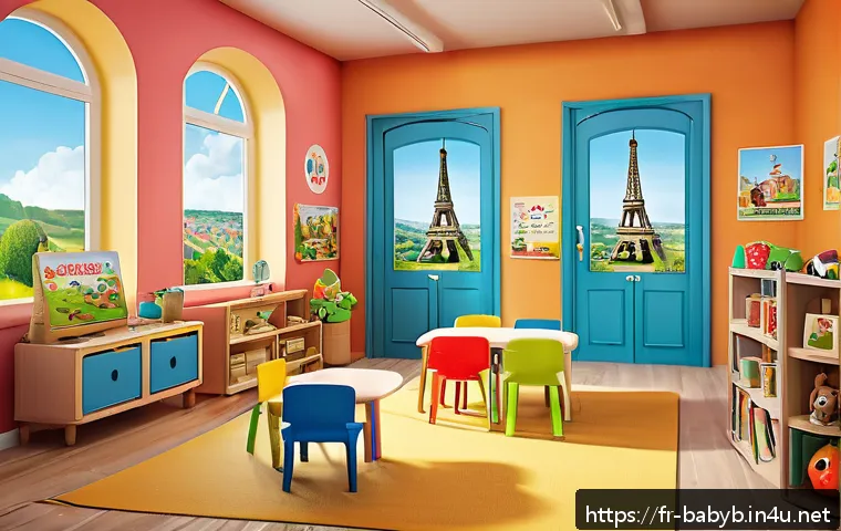베이비버스 글로벌 시장 성공 요인 - A colorful and engaging digital classroom scene designed for young French-speaking children, featuri...
