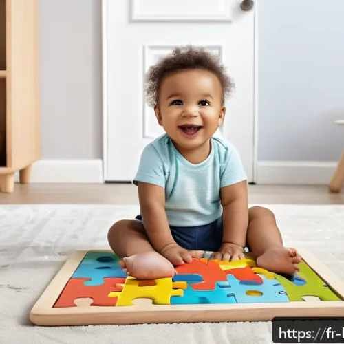 Home 17 베이비버스 인기 완구 순위 - A bright and cheerful nursery scene featuring a toddler wearing a diaper, sitting on a soft rug and ...